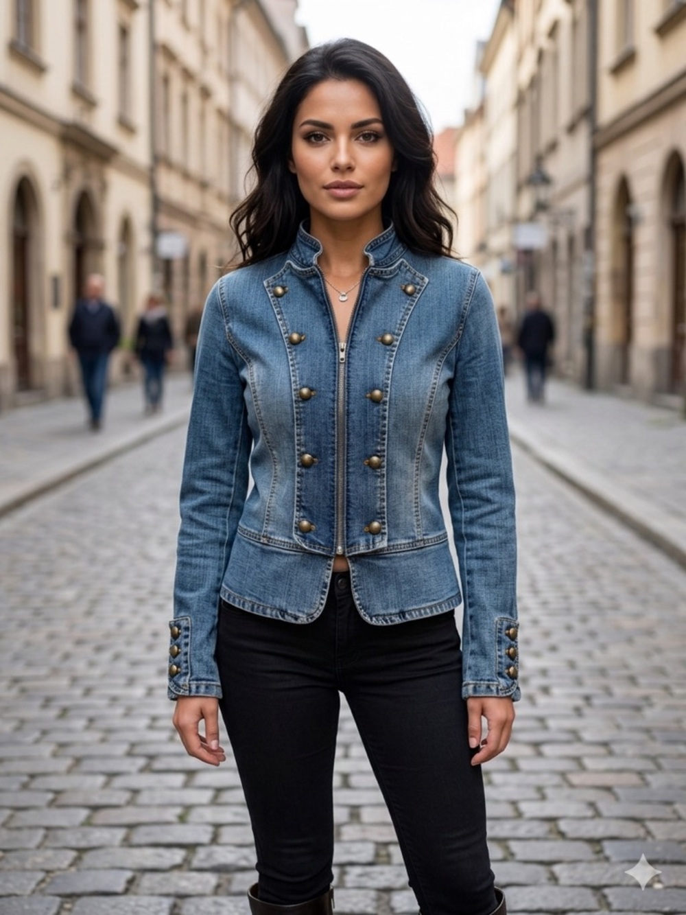 Zena Jeans Military Style Denim Zip-Up Jacket - Size Small